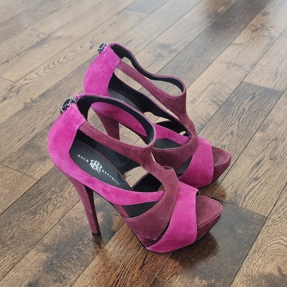 Rock & Republic Women's Pink and Burgundy Suede Leather 6" Heels Size 36.5